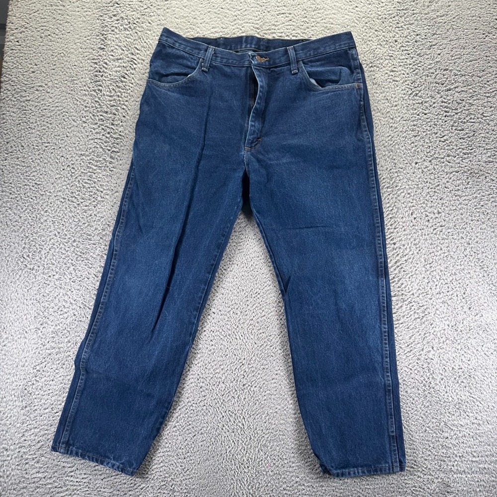 Rustler Jeans Men 38x30 Blue Cotton Denim Straight Leg Dark Wash Travel Workwear